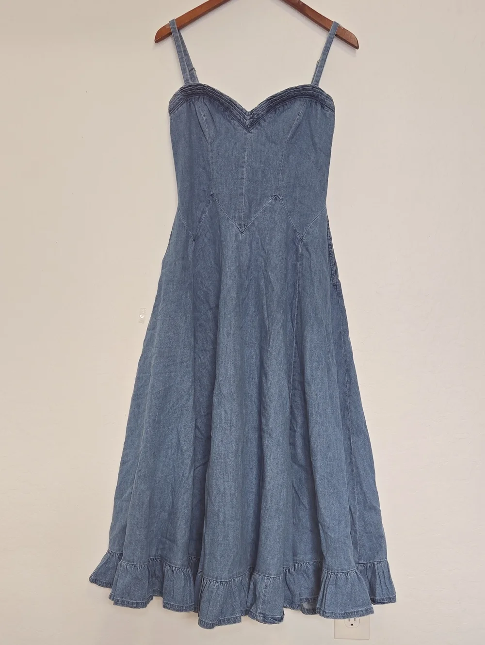 FP Movement Free People Another Season Denim Midi Dress Ruffle Fit & Flare S NWT